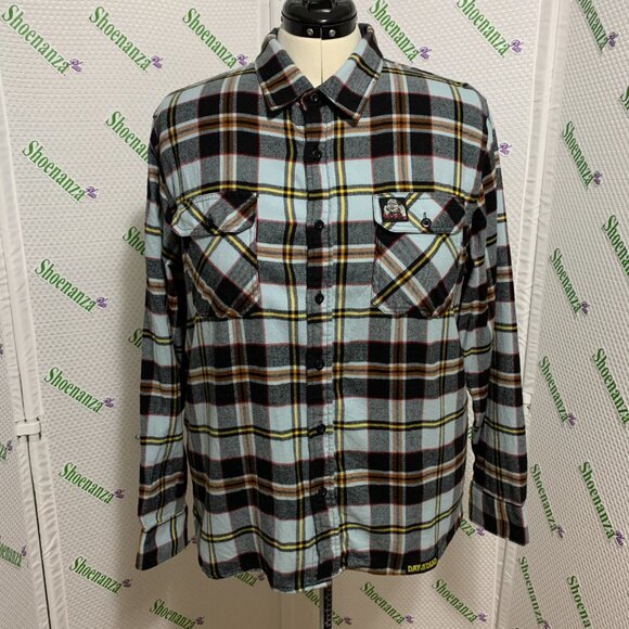 Middle Of Beyond Flannel Shirt Day Of The Dead Zombie MOB Plaid Blue Mens XL - Picture 5 of 10